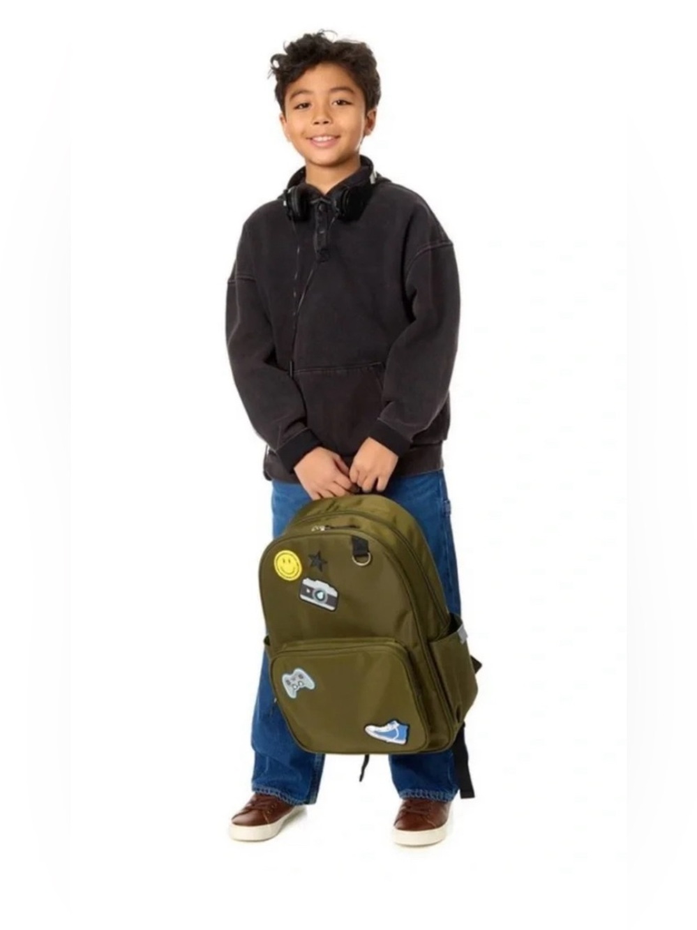 NWT Locker Club Kids 16L Nylon Backpack Green w/ Headphone Pencil Pouch - Picture 8 of 14